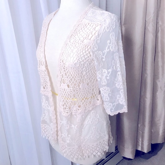 LAUREN MICHELLE crochet mesh swim cover-up cream S - Picture 5 of 9
